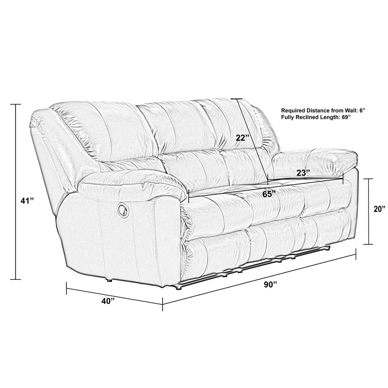 Canapé inclinable en cuir avec accoudoirs rembourrés 90 po Baraona, Électrique
