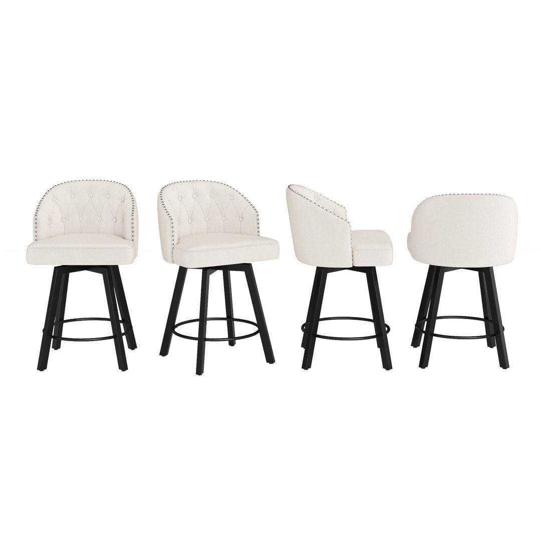Elyana Counter Height Bar Stools Set Of 4, 26" H Swivel Bar Stool With Back, Linen Counter Stool, Metal Legs, Retro Upholstered Barstools For Kitchen Island, Home Bar, Pub (Set of 4) Wildon Home® 
