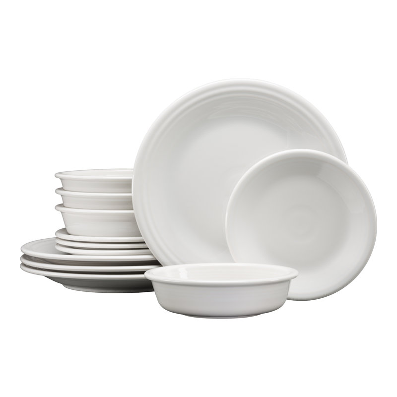White Ceramic 12-Piece Dinnerware Set, Service for 4