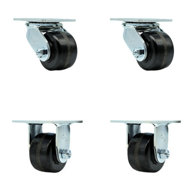 4 Piece Phenolic Ball Bearing Caster Set with 2 Swivels and 2 Rigids
