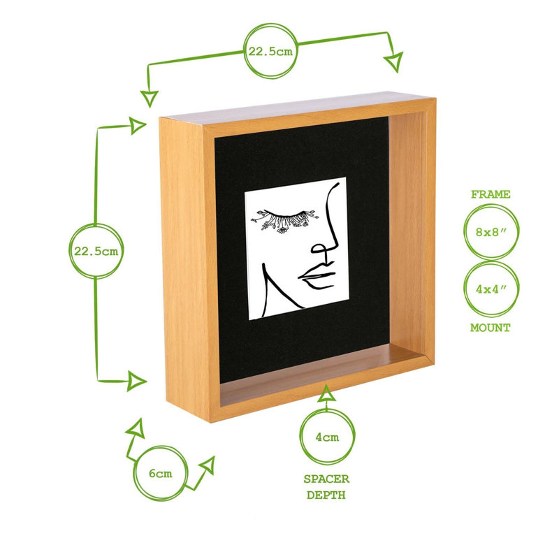 Nicola Spring - 3D Deep Box Photo Frame, 10cm x 10cm, Light Wood/White