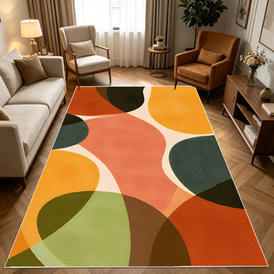 1 tapis Mid-Century moderne abstrait à chevauchement circulaire pour le salon, doux et confortable, adapté à toutes les saisons, facile à entretenir, lavable à la machine, tapis de ferme sous la table convenant à la salle à manger, la chambre à coucher, la cuisine ...