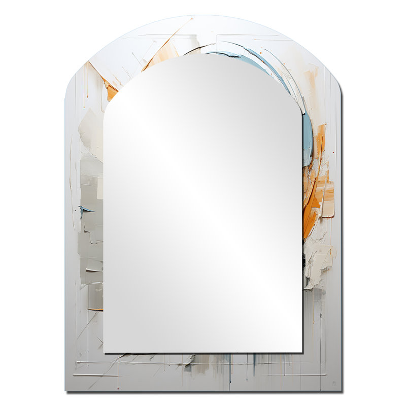 Whispering Motion - Abstract Spirals Asymmetrical Decorative Mirror, Modern Arch Large Wall Mirror, Printed Metal Art