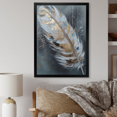 Maireli Gold Feather Wanderlust II - Glam Feather Framed Canvas Print Wall Art