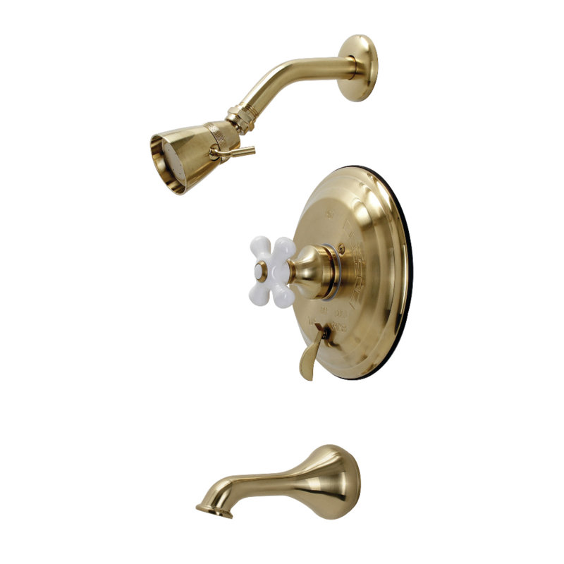 Kingston Brass Restoration Single-Handle Pressure Balanced Tub and Shower Faucet, Brushed Brass