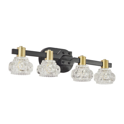 Applique murale 24 po à 4 lumières rétro avec abat-jour en cristal transparent, luminaire de meuble-lavabo en fer noir pour salle de bain ou couloir (sans ampoules)