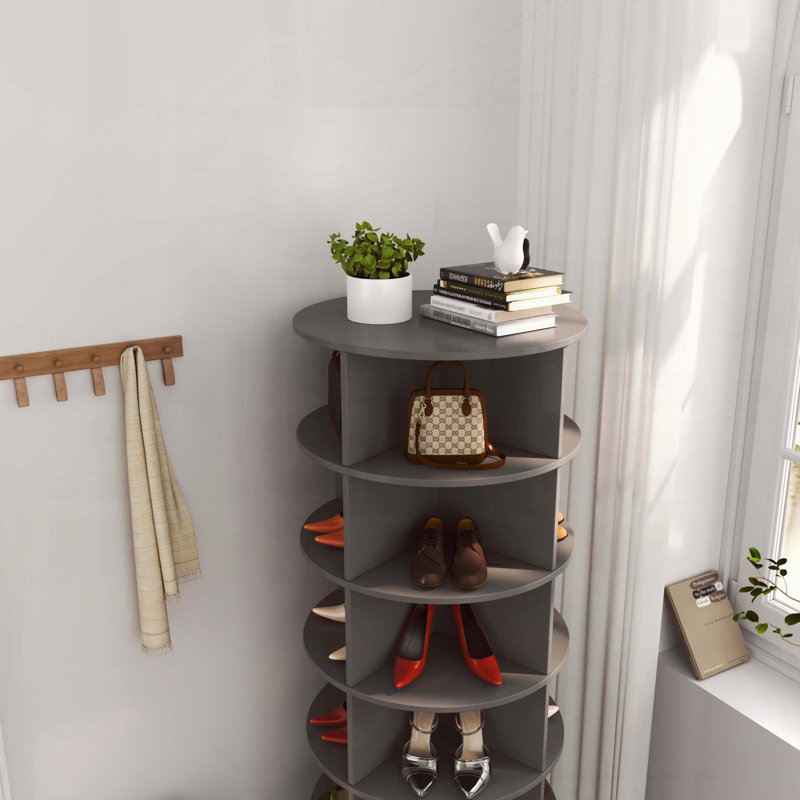 Blue 360 Rotating 6-Layer Shoe Cabinet, Gray, 23.62" H x 56.14" W x 23.62" D