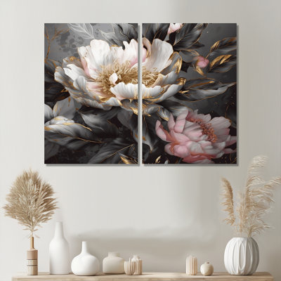 Pink Grey Peonies Blooming II - Pink Modern Wall Art
