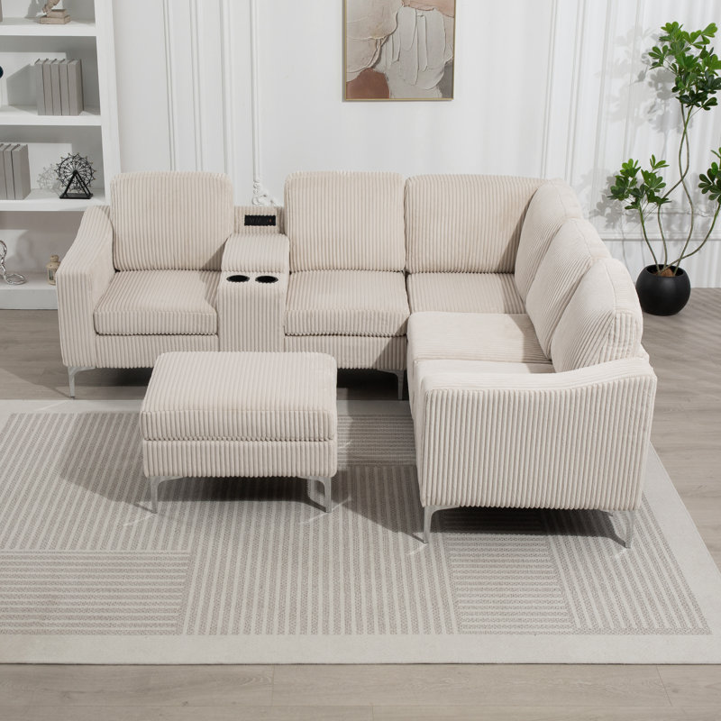 Canapé modulaire 7 pièces 7 pièces, Velours côtelé beige