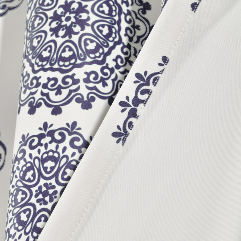 Navy and White Medallion Print Polyester Blackout Window Panels
