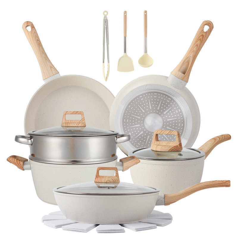 16PCS Pots And Pans Set Non Stick Cookware Set Nonstick With Cooking Set (White, 16Pieces)