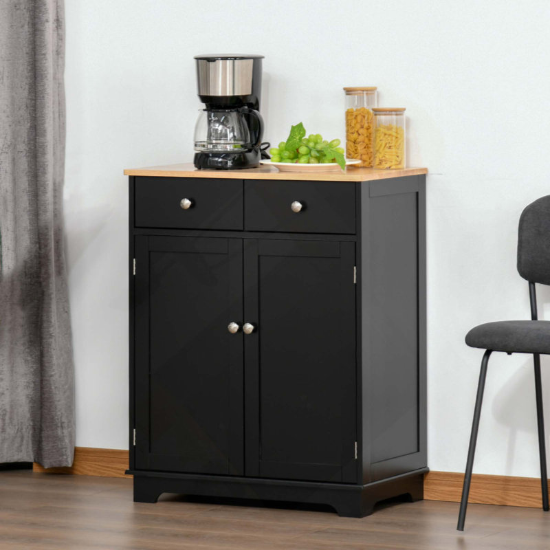 Sideboard With Solid Wood Countertop, Modern Kitchen Storage Cabinet, Coffee Bar Cabinet With 2 Drawers, Doors And Adjustable Shelf