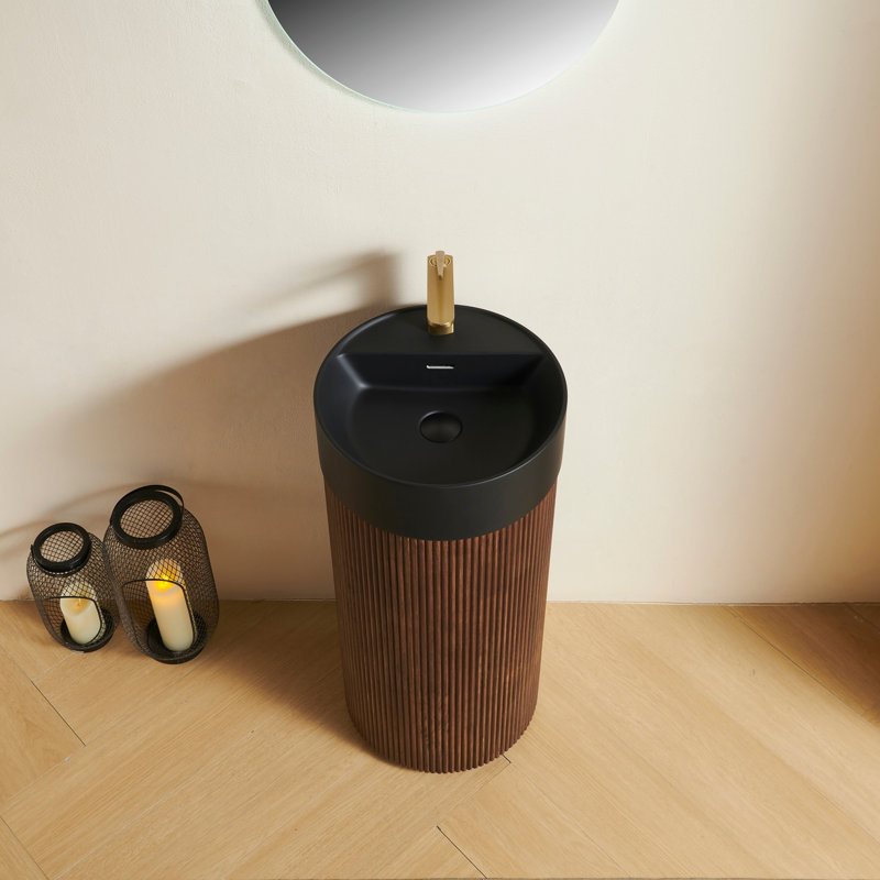 Small Storage Cabinet with Round Solid Surface Basin, Faucet Hole