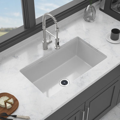 32"X19"X10" Undermount Single Bowl Fireclay Kitchen Sink - Dual Mount White Porcelain Fireclay Rectangular Deep Single Bowl Sink Basin