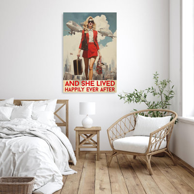 «Flight Attendant And She Lived Happily 3» - 1 pièce «Flight Attendant And She Lived Happily 3 - 1 pièce», reproduction d'art graphique sur toile tendue sur toile tendue