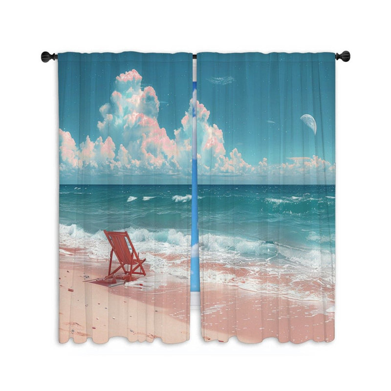 Beach Day Travel Room Darkening Curtain Pair, 40" W x 54" L