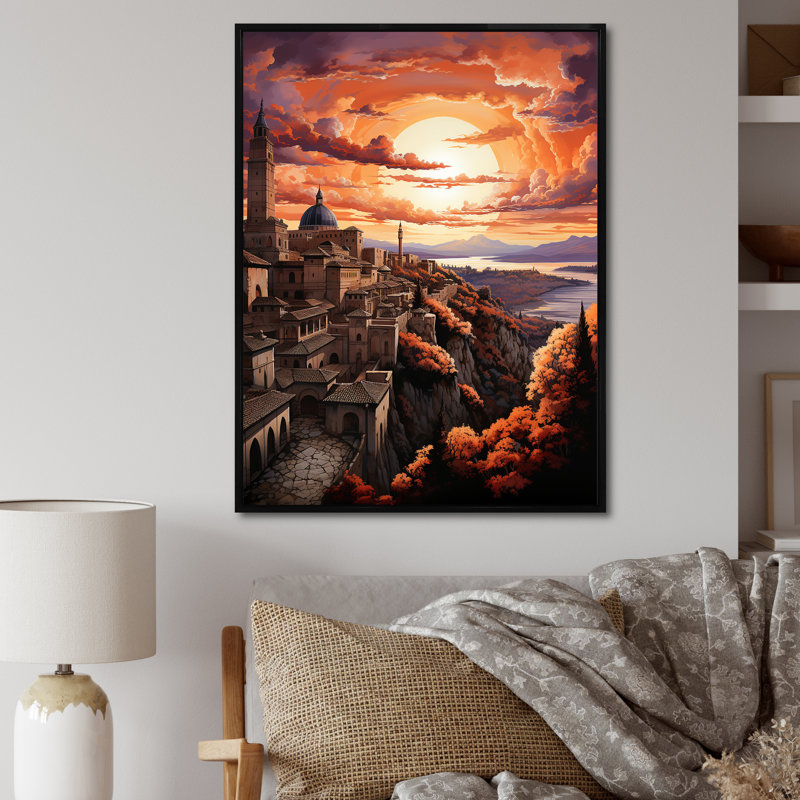 Spain Sunset Over The Alhambra II " Spain Sunset Over The Alhambra II ", 20" H x 12" W x 1" D, Black Floater Framed
