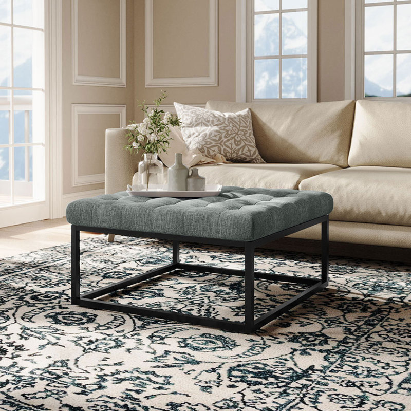 84cm Wide Tufted Square Standard Ottoman, Grey