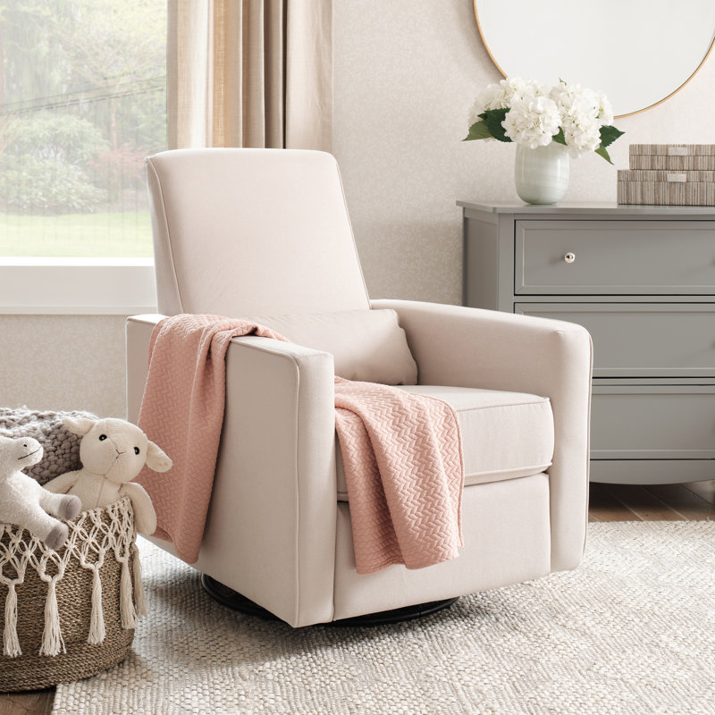 Navy Swivel Recliner with Plush Pop-Up Leg Rest and Metal Frame
