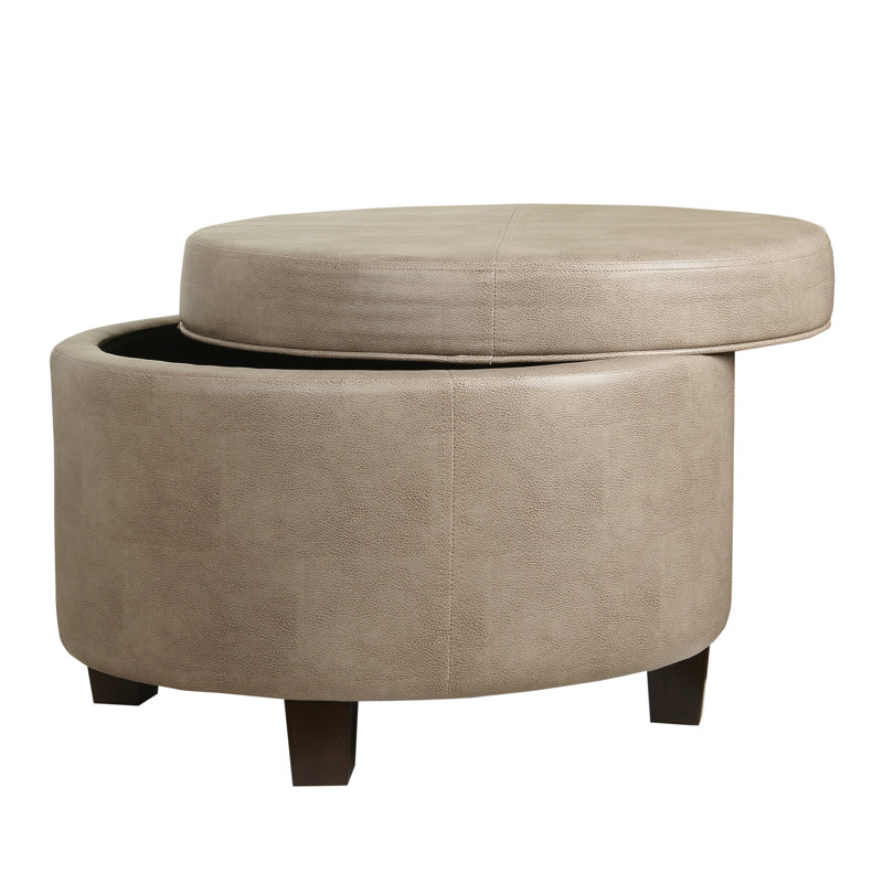 Repose-pieds rond en similicuir avec rangement - Taupe