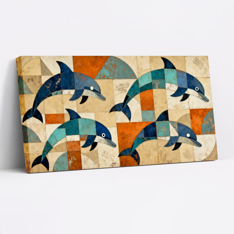 «Dolphin Mosaic», ensemble de 1 reproduction d'art sur toile tendue sur toile, H 24 po x l 48 po