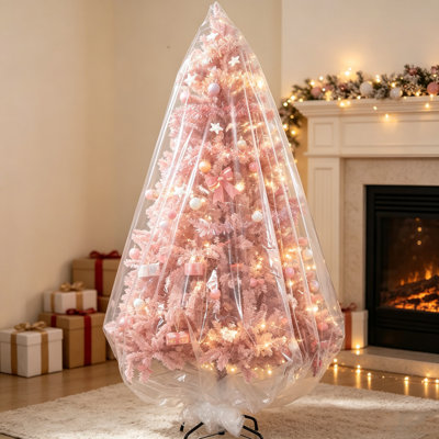 Jumbo Christmas Tree Disposal and Storage Bag, Clear Heavy Duty Plastic Cover for Upright Trees, Waterproof Dustproof Xmas Tree Removal Bag for Easy N