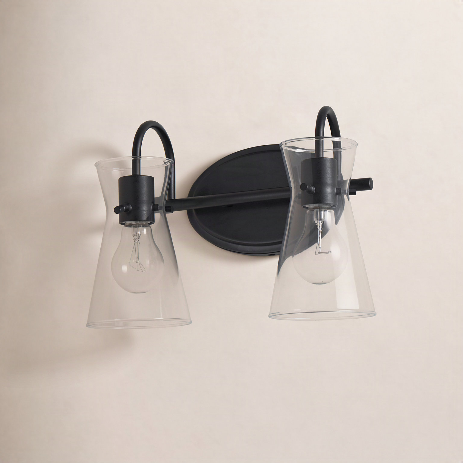 2 Light Transparent Dimmable Vanity Light, Black