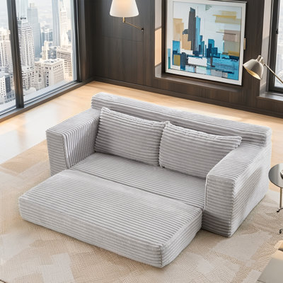 56" Grey Corduroy Memory Foam 2-in-1 Convertible Loveseat, No Assembly Compact Sofa for Small Space, Apartment & Bedroom
