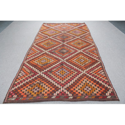 Tapis turc antique en laine noué à la main de grande taille pour le salon - brun