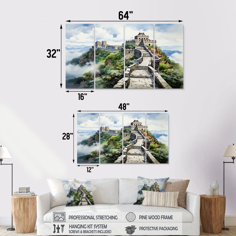 «Great Wall of China Serenity IV - China Art», art mural 4 pièces, H 28 po x l 48 po