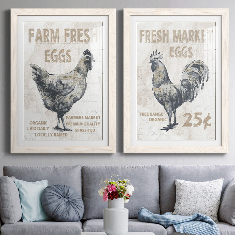 Farm Fresh Chicken - ensemble de 2 reproductions, Blanc, H 31,5 po x l 47 po x P 1,5 po, Papier encadré blanc