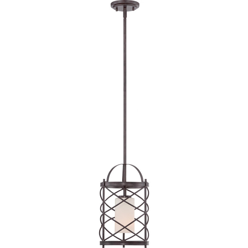 Luminaire suspendu cylindrique de style lanterne à 1 lumière Gaen, Bronze vieilli