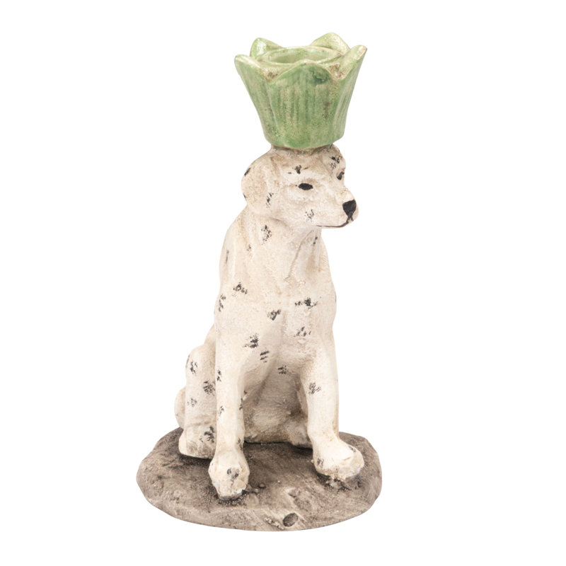 Painted Cast Metal Dog Shaped Taper Candle Holder