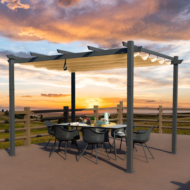 Atlantics Outdoor Retractable Pergola with Sun Shade Canopy 10' x 13', Tan