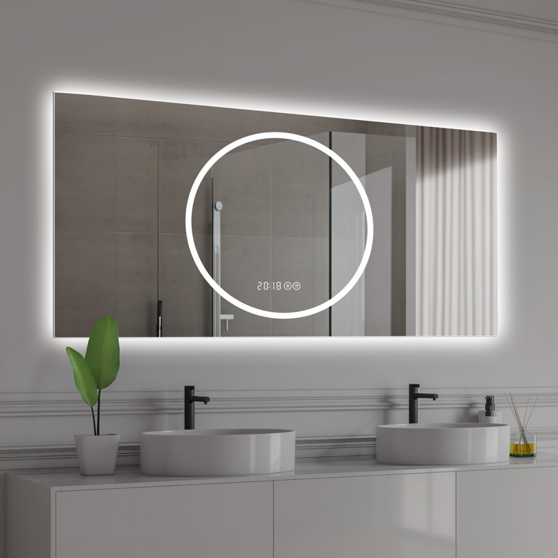 Miroir de salle de bain mural 48 po x 24 po avec lumières à DEL, brouillard, intensité variable, résistant, contrôle d'éclairage horizontal complet de longue durée, fabrication, première conception