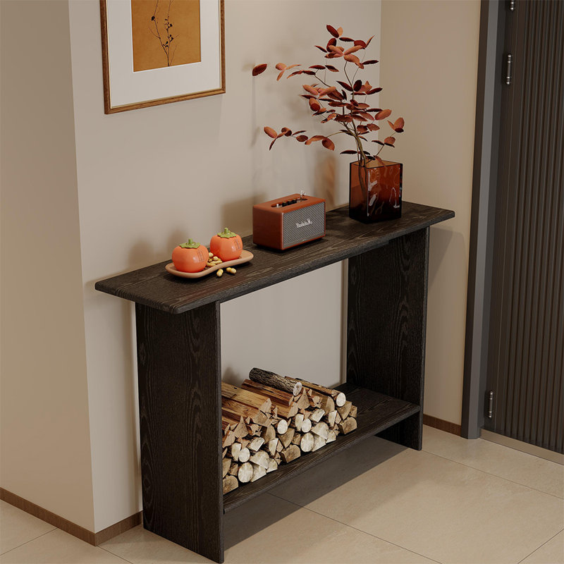 Table de véranda en bois massif de style moyen moyen, Noir, H 29,5 po x l 47,2 po x P 11,8 po