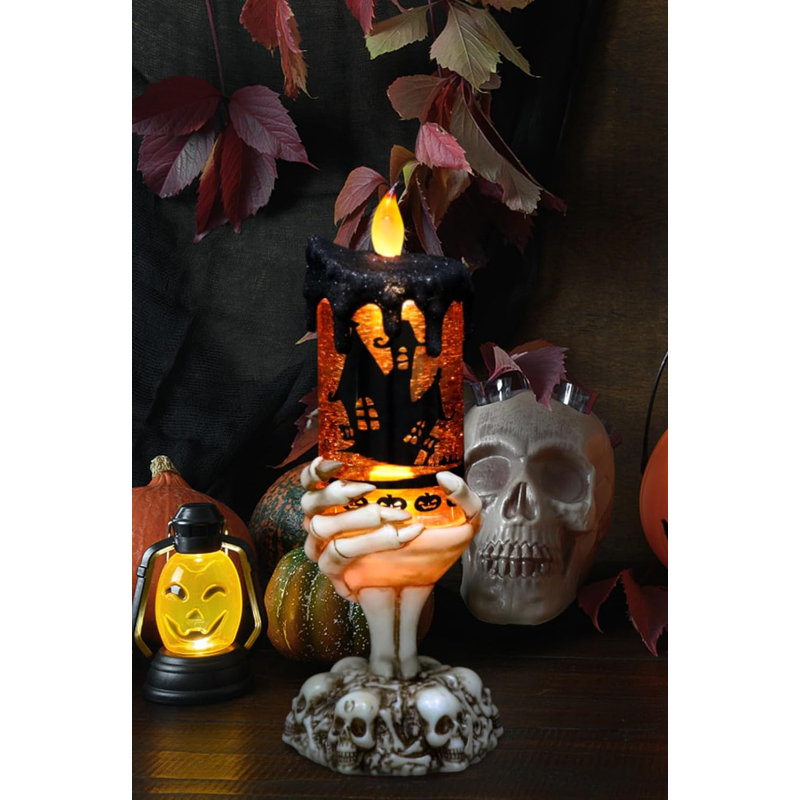 Bougie boule de neige d'Halloween avec lampe allumée à piles USB Spooky Spinning Water Tornado