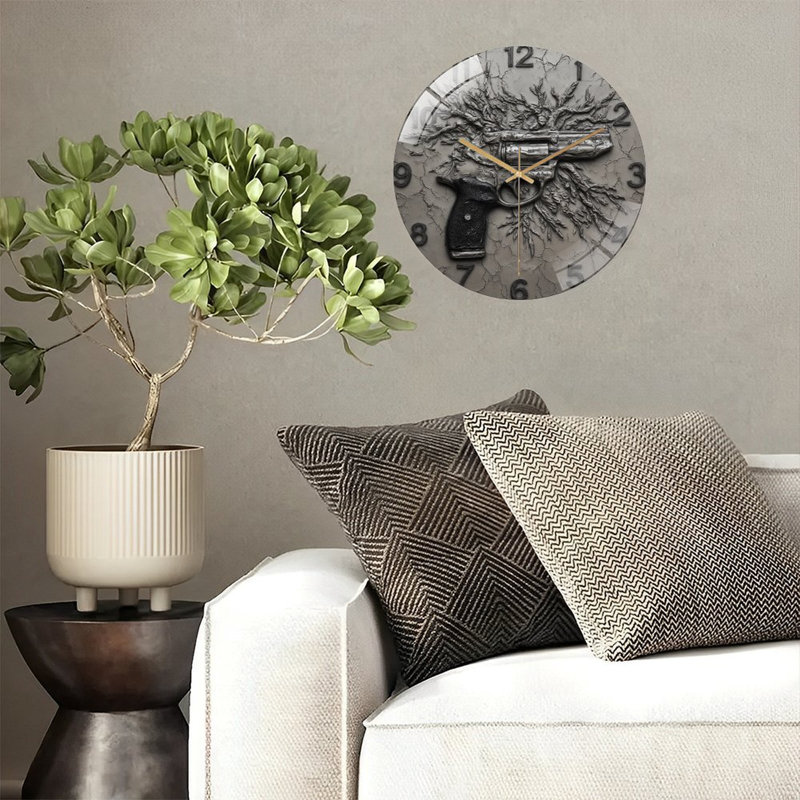 Horloge numérique avec revolver et racines - horloge murale moderne en verre 12 po