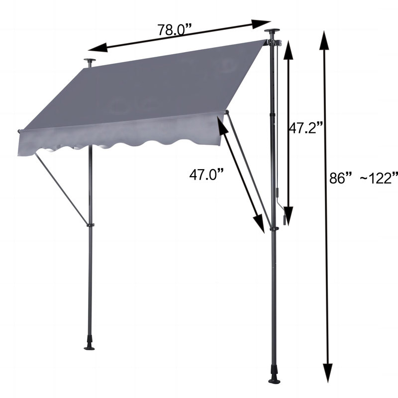 Pabin Inc 117'' Polyester Cover Retractable Patio Awning, 117" H x 78.74" W