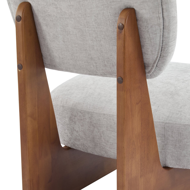 Ensemble de 2 chaises longues d'appoint rembourrées en polyester avec base en bois, Gris, Noyer