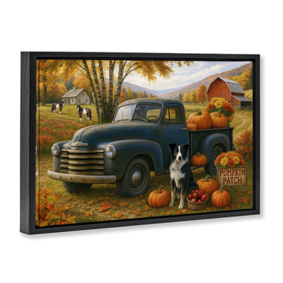Autumnal Farmland Collie Dog Floating Frame, design by Tom Crehan