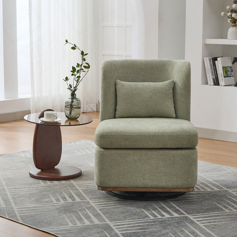 Fauteuil sans accoudoirs pivotant à 25 ° en chenille l 25,2 po avec base en métal, Chenille vert pâle