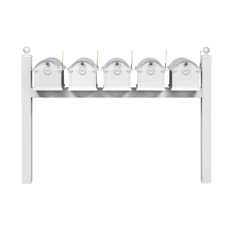 Balmoral Quint Mount Mailbox /w/ Ball Finials & Personalized Door Medallion (5 Mailboxes, Quint Mount Rack, 5 Medallions)