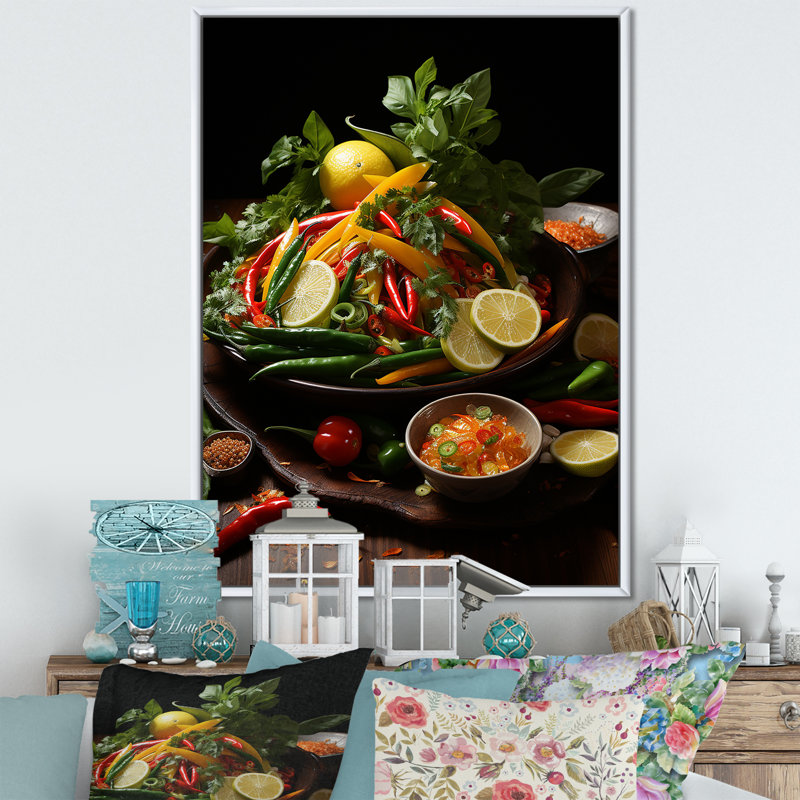 Elstree Cuisine thaïlandaise délices I - reproduction sur toile, H 20 po x l 12 po x P 1 po, Cadre flottant blanc