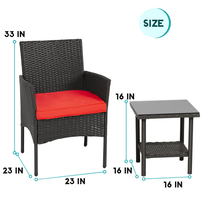 Rungata 2 - Person Wicker Patio Dining Set with , Cushions Included, Red