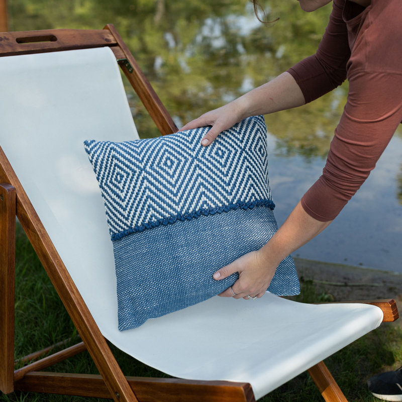 Hand Woven Decorative Outdoor Square Pillow Cover & Insert, Blue