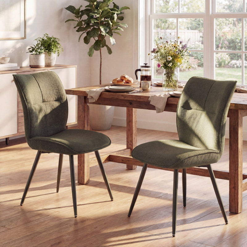 Chaises de salle à manger en chenille Leahana, Blanc