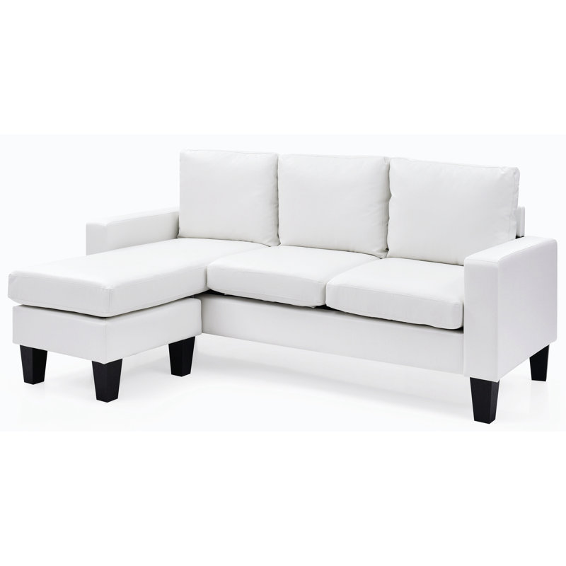 Canapé modulaire en cuir 2 pièces Vegan, Simili cuir blanc, Orienté à gauche (vu de face)