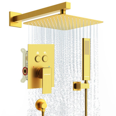 12-inch Brushed Gold Crossbar Dual-function Shower Set