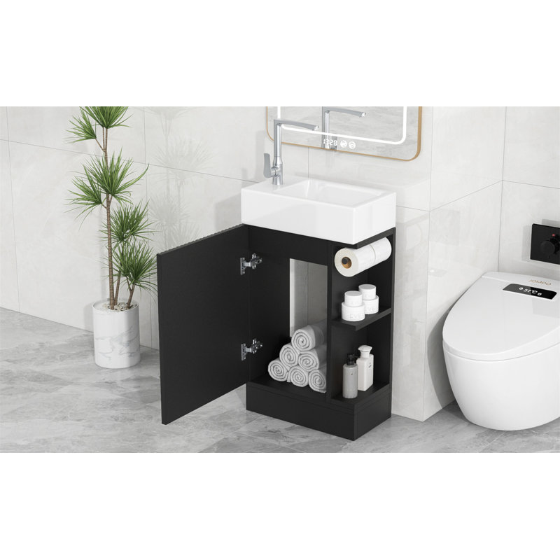 Meuble-lavabo de 18,6 po avec lavabo, tablette à deux niveaux et orientation gauche ou droite pour une installation flexible